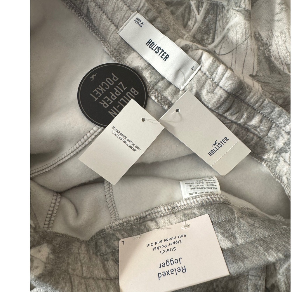 Hollister Relaxed‎ Jogger Men L Soft Camo Fleece Zipper Pocket Sweatpants NEW - Picture 4 of 8